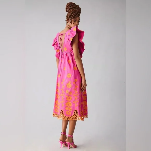Anthropologie Vibrant Pink and Orange Midi Dress - Picture 5 of 12